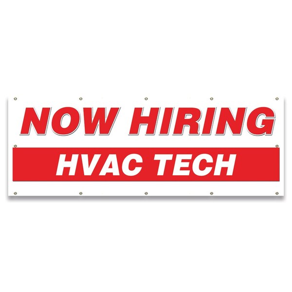 Now Hiring HVAC Tech Banner Apply Inside Accepting Application Single Sided